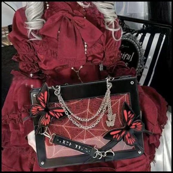 Y2K Ita Bag Tote Shoulder Crossbody Handbag with Transparent Pin Display Window - Picture 2 of 7